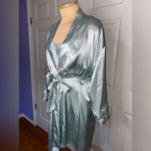 Vintage Jacqueline Smith Satin Robe & Nightgown Set Light Blue Lingerie